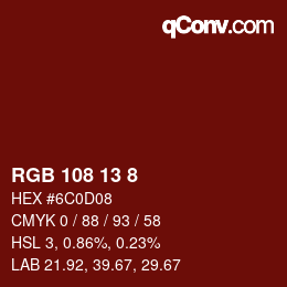 カラーコード: RGB 108 13 8 | qconv.com