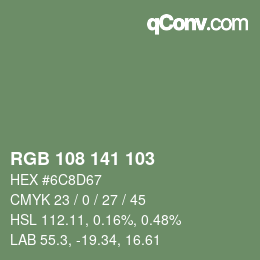 Color code: RGB 108 141 103 | qconv.com