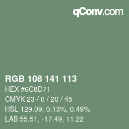 Color code: RGB 108 141 113 | qconv.com