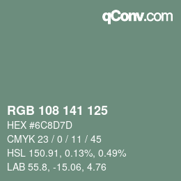 Color code: RGB 108 141 125 | qconv.com