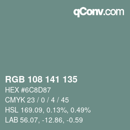 Color code: RGB 108 141 135 | qconv.com