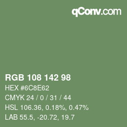 Color code: RGB 108 142 98 | qconv.com
