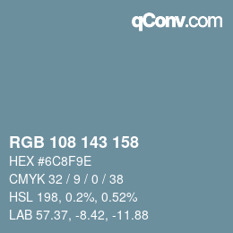 Color code: RGB 108 143 158 | qconv.com