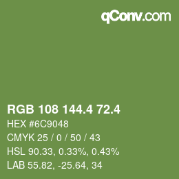 カラーコード: RGB 108 144.4 72.4 | qconv.com