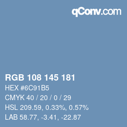 Color code: RGB 108 145 181 | qconv.com