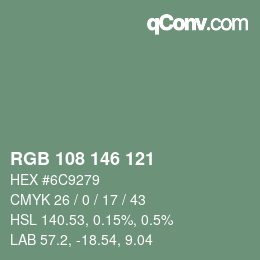 Color code: RGB 108 146 121 | qconv.com