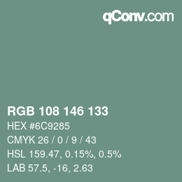 Color code: RGB 108 146 133 | qconv.com