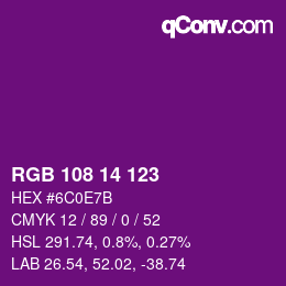 Color code: RGB 108 14 123 | qconv.com