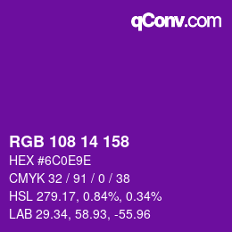 カラーコード: RGB 108 14 158 | qconv.com