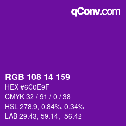 カラーコード: RGB 108 14 159 | qconv.com
