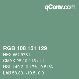 Color code: RGB 108 151 129 | qconv.com