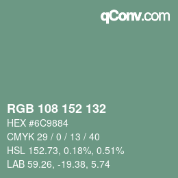 Color code: RGB 108 152 132 | qconv.com