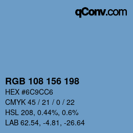 Color code: RGB 108 156 198 | qconv.com