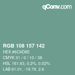 Color code: RGB 108 157 142 | qconv.com