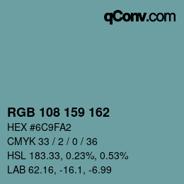 カラーコード: RGB 108 159 162 | qconv.com