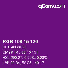 Color code: RGB 108 15 126 | qconv.com