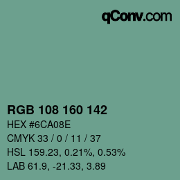 Color code: RGB 108 160 142 | qconv.com