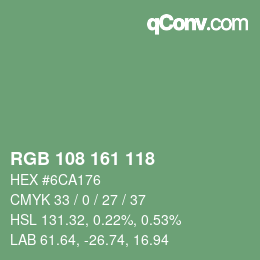 Color code: RGB 108 161 118 | qconv.com