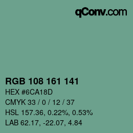 Color code: RGB 108 161 141 | qconv.com