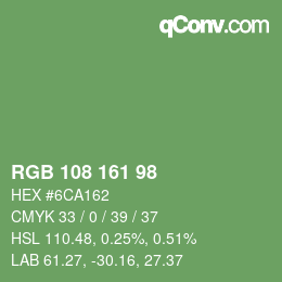 Color code: RGB 108 161 98 | qconv.com