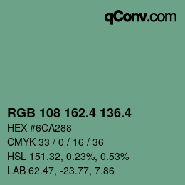 カラーコード: RGB 108 162.4 136.4 | qconv.com