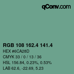 カラーコード: RGB 108 162.4 141.4 | qconv.com