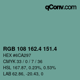 カラーコード: RGB 108 162.4 151.4 | qconv.com