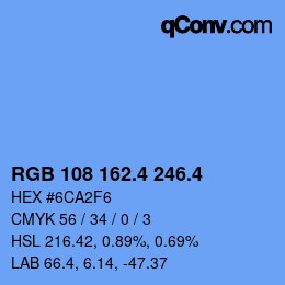カラーコード: RGB 108 162.4 246.4 | qconv.com