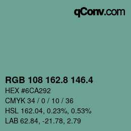 カラーコード: RGB 108 162.8 146.4 | qconv.com