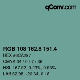 カラーコード: RGB 108 162.8 151.4 | qconv.com