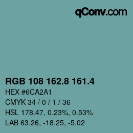 カラーコード: RGB 108 162.8 161.4 | qconv.com