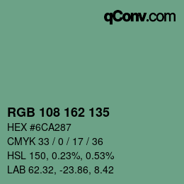 Color code: RGB 108 162 135 | qconv.com
