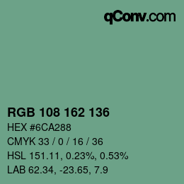 カラーコード: RGB 108 162 136 | qconv.com