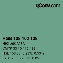 Color code: RGB 108 162 138 | qconv.com