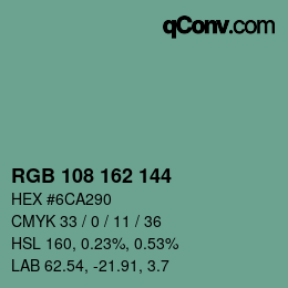 カラーコード: RGB 108 162 144 | qconv.com