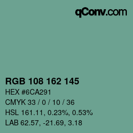Color code: RGB 108 162 145 | qconv.com