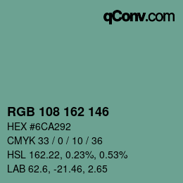 Farbcode: RGB 108 162 146 | qconv.com