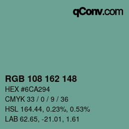 Color code: RGB 108 162 148 | qconv.com