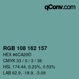 Color code: RGB 108 162 157 | qconv.com