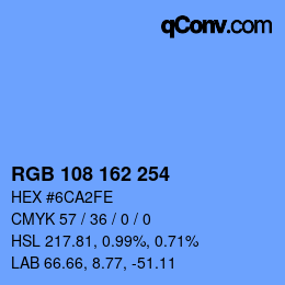 Color code: RGB 108 162 254 | qconv.com