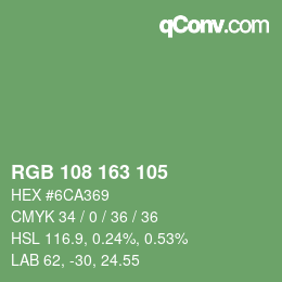 Color code: RGB 108 163 105 | qconv.com