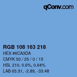 Color code: RGB 108 163 218 | qconv.com