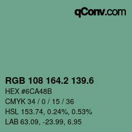 カラーコード: RGB 108 164.2 139.6 | qconv.com