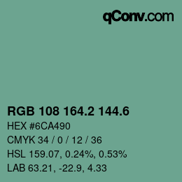 カラーコード: RGB 108 164.2 144.6 | qconv.com