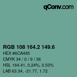 カラーコード: RGB 108 164.2 149.6 | qconv.com