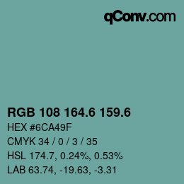 カラーコード: RGB 108 164.6 159.6 | qconv.com