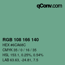 Color code: RGB 108 166 140 | qconv.com