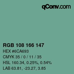 Color code: RGB 108 166 147 | qconv.com