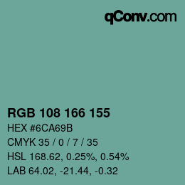 Color code: RGB 108 166 155 | qconv.com