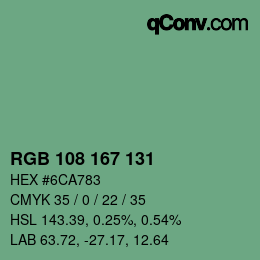 Color code: RGB 108 167 131 | qconv.com